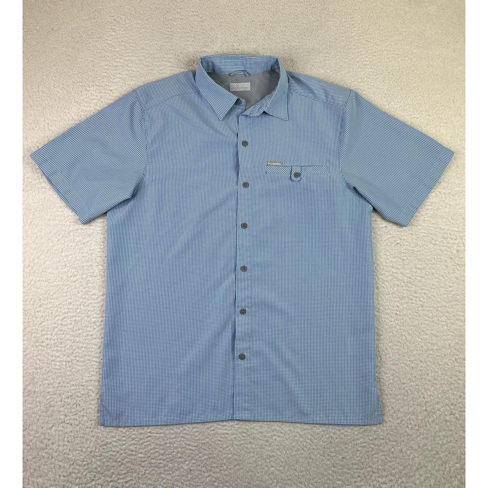 Columbia Shirt Mens Large Blue Plaid Short Sleeve Performance Fishing Outdoor